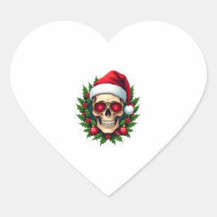 Merry Christmas Sugar Skull Santa Hat Family Xmas  Heart Sticker