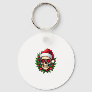 Merry Christmas Sugar Skull Santa Hat Family Xmas Keychain
