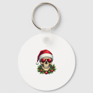 Merry Christmas Sugar Skull Santa Hat Family Xmas Keychain