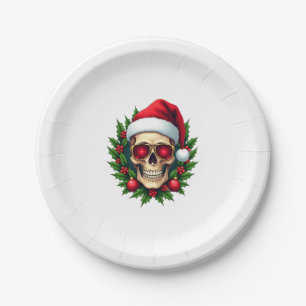 Merry Christmas Sugar Skull Santa Hat Family Xmas Paper Plate