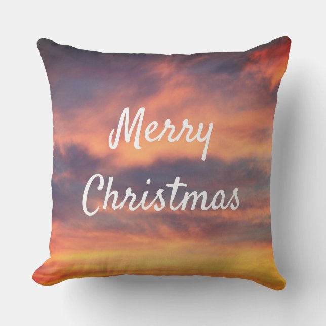 Merry Christmas Sunset Sky Clouds Nature Colourful Outdoor Pillow (Front)