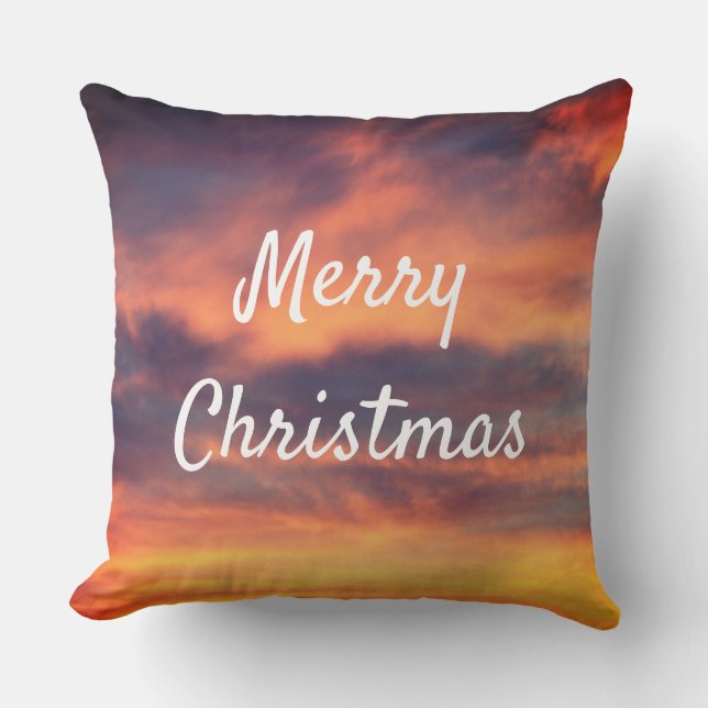 Merry Christmas Sunset Sky Clouds Nature Colourful Throw Pillow (Front)