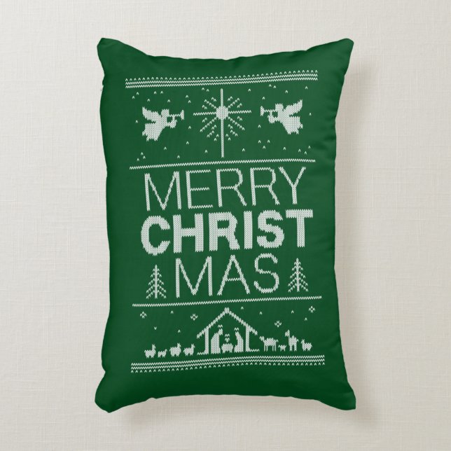 Merry Christmas Sweater Christian Jesus Christ Accent Pillow (Front(Vertical))