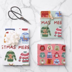 Merry Christmas Sweaters Wrapping Paper Sheet