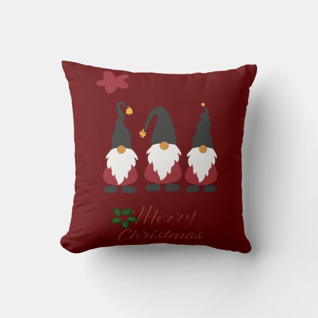 Merry Christmas Sweet Gnomes Throw Pillow (Front)