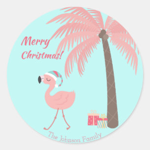 Merry Christmas  -  Sweet Tropical Santa Flamingo  Classic Round Sticker