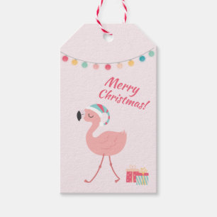 Merry Christmas  -  Sweet Tropical Santa Flamingo Gift Tags