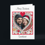 Merry Christmas Sweetheart | Christmas Photo Card<br><div class="desc">Personalized Christmas card. Red and blue heart floral frame you can personalize by adding your picture.</div>