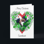 Merry Christmas Sweetheart | Heart Christmas Photo Card<br><div class="desc">Personalized Christmas card. Green,  red and white heart floral frame you can personalize by adding your picture.</div>