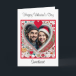 Merry Christmas Sweetheart | Valentine's Day Card<br><div class="desc">Personalized Valentine's Day card. Red and blue heart floral frame you can personalize by adding your picture.</div>