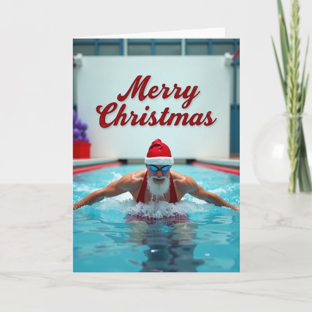 Merry Christmas Swimming Santa Card (Front)