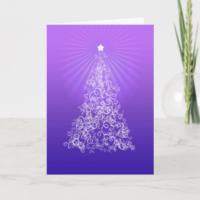 Merry Christmas - Swirl Tree Purple Holiday Card (Front)