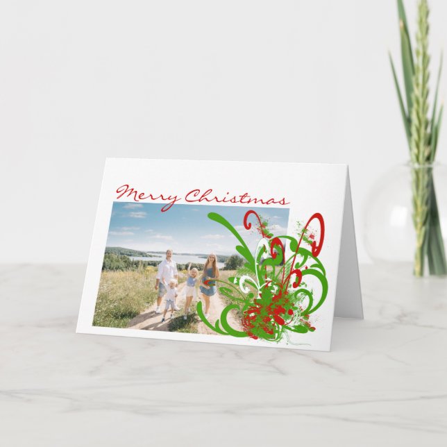 Merry Christmas Swirly Paint Splat - Customized Holiday Card (Front)