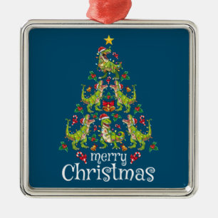 Merry Christmas T Rex Boys Kids Christmas Tree Rex Metal Ornament