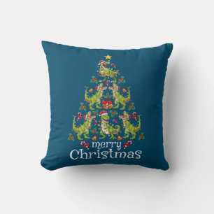 Merry Christmas T Rex Boys Kids Christmas Tree Rex Throw Pillow