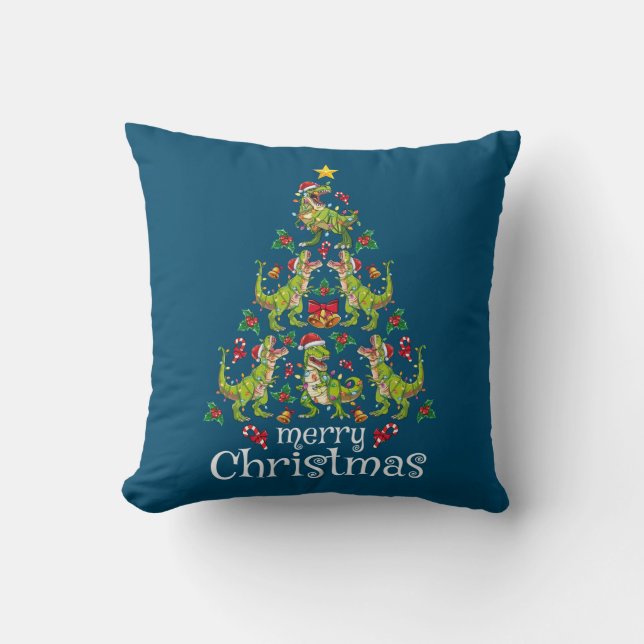 Merry Christmas T Rex Boys Kids Christmas Tree Rex Throw Pillow (Front)