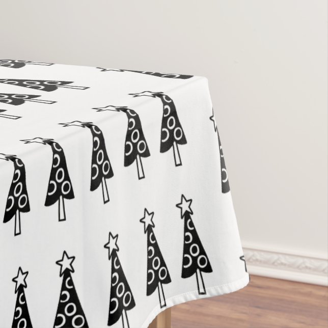 Merry Christmas Tablecloth, Black Trees White  Tablecloth (In Situ)