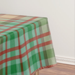Merry Christmas Tablecloth, Green Red Yellow Plaid Tablecloth