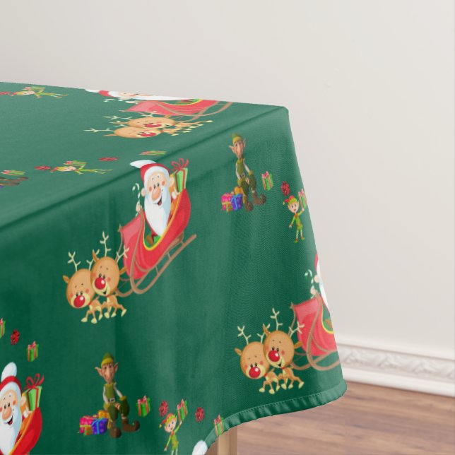 Merry Christmas Tablecloth, Green Santa Elf  Tablecloth (In Situ)