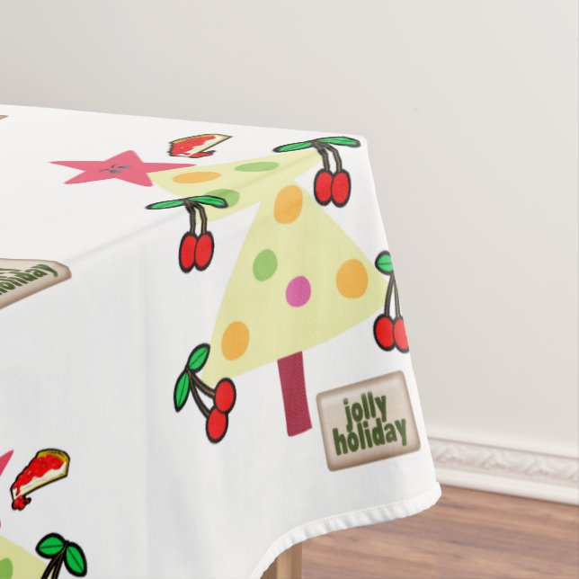 Merry Christmas Tablecloth, Jolly Holiday  White  Tablecloth (In Situ)