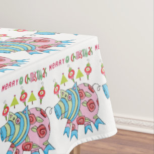 Merry Christmas Tablecloth, Pink Pig Tablecloth