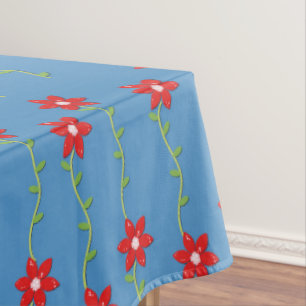 Merry Christmas Tablecloth, Poinsettia Blue Floral Tablecloth