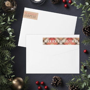 Merry Christmas Tan Tartan Plaid Address Wrap Around Label
