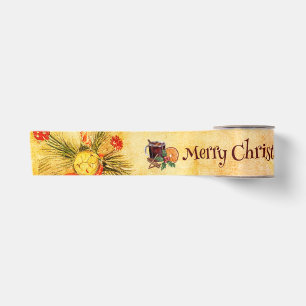 Merry Christmas Tea Cup Orange Berry Cinnamon Satin Ribbon