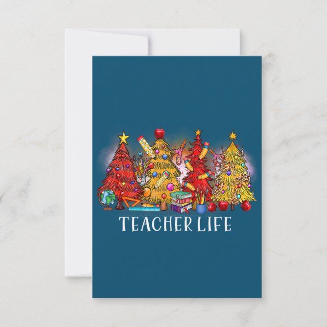 Merry Christmas Teacher Christmas Trees Tie Dye Thank You Card (Front)