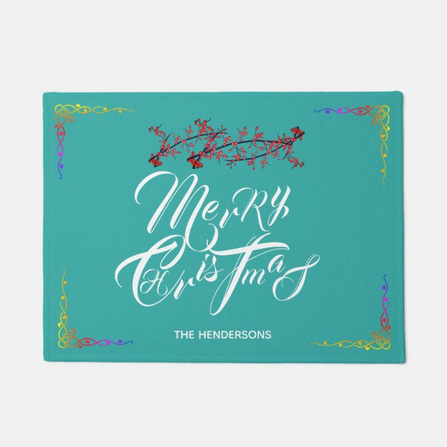 Merry Christmas Teal - Doormat (Front)