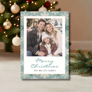 Merry Christmas Teal Snowflake One Photo Card