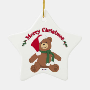 Merry Christmas Teddy Bear Ceramic Ornament