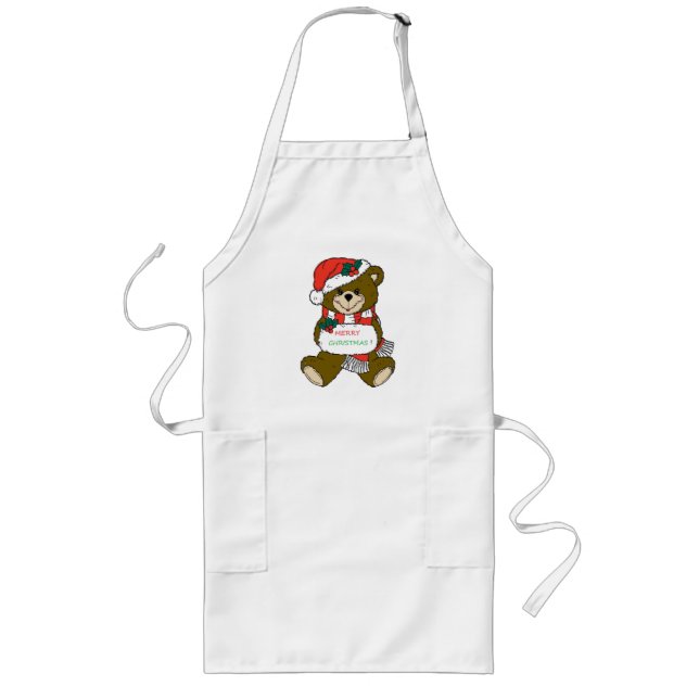 "MERRY CHRISTMAS" TEDDY BEAR LONG APRON (Front)