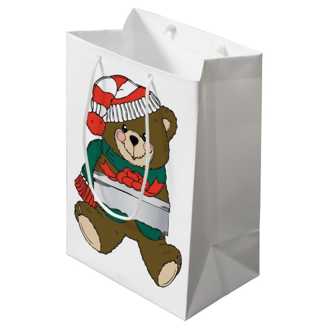 "MERRY CHRISTMAS" TEDDY BEAR MEDIUM GIFT BAG (Front Angled)