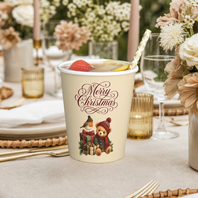 Merry Christmas Teddy Bear  Paper Cups (Merry Christmas Teddy Bear Paper Cups)