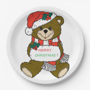 "MERRY CHRISTMAS" TEDDY BEAR PAPER PLATE