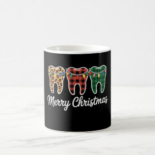 Merry Christmas Teeth Leopard Plaid Lights Dentist Coffee Mug