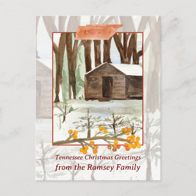 Merry Christmas Tennessee Cabin Smokey Mountains Holiday Postcard (Front)