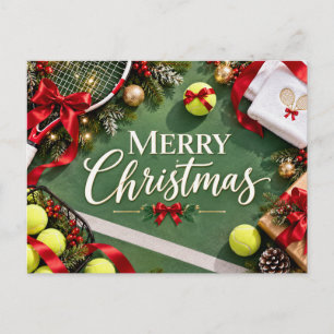 Merry Christmas Tennis Player Holiday Sports Postcard