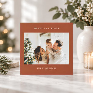 Merry Christmas Terracotta Square Two Photo Modern Holiday Card