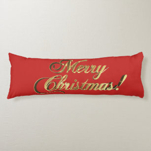 Merry Christmas Text Elegant Red and Gold Body Pillow