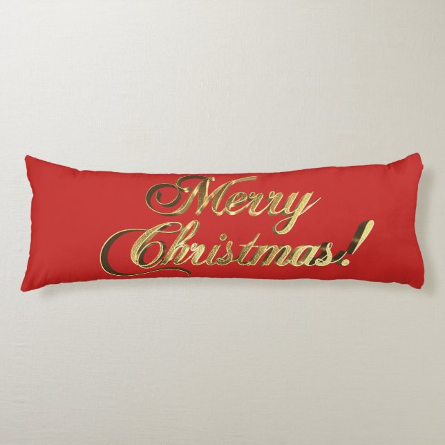 Merry Christmas Text Elegant Red and Gold Body Pillow (Front)