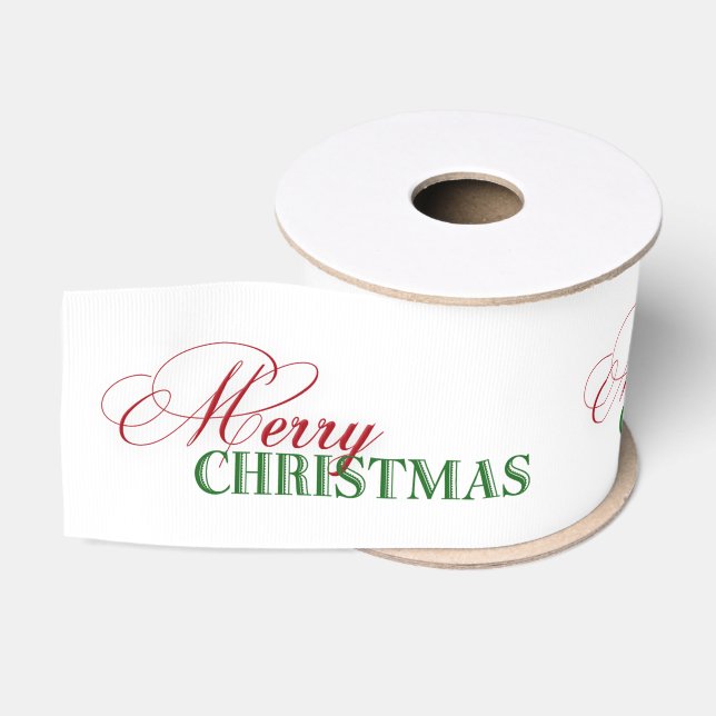Merry Christmas Text Gift Ribbon Grosgrain Ribbon (Spool)