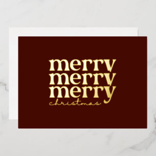 Merry Christmas Text Greeting on Red Foil Holiday Card