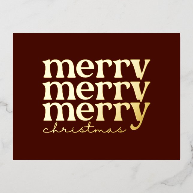 Merry Christmas Text Greeting on Red Gold Foil Holiday Postcard (Front)