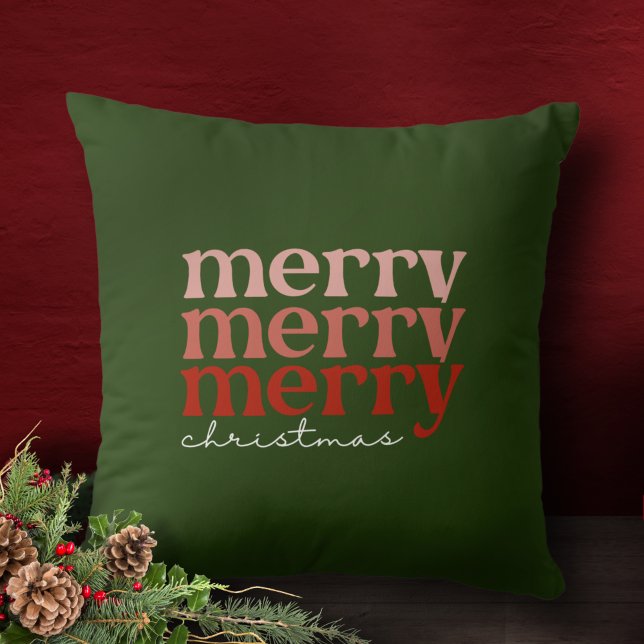 Merry Christmas Text Greeting Red and Green Throw Pillow (Creator Uploaded)