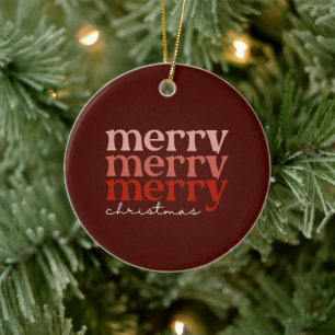 Merry Christmas Text Greeting Red Ceramic Ornament