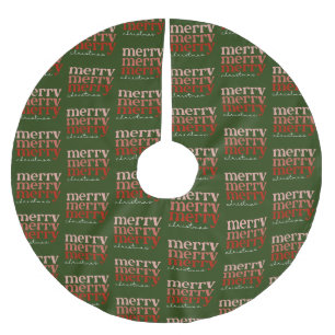 Merry Christmas Text Greeting Red & Green Pattern Brushed Polyester Tree Skirt