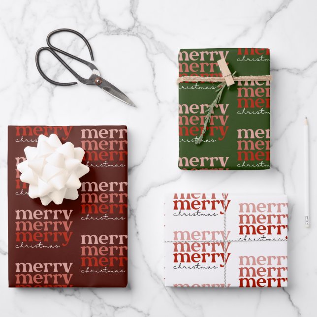 Merry Christmas Text Greeting Red & Green Pattern Wrapping Paper Sheet (Front)