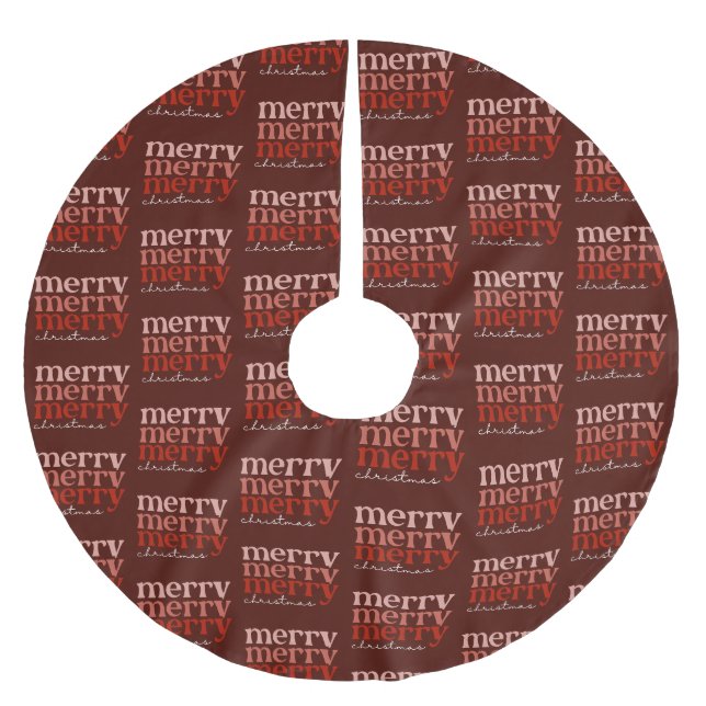 Merry Christmas Text Greeting Red Pattern Brushed Polyester Tree Skirt (Front)